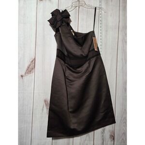 NUE by Shani One Shoulder Bow Detail Dress Brown Size 12 Body Architecture